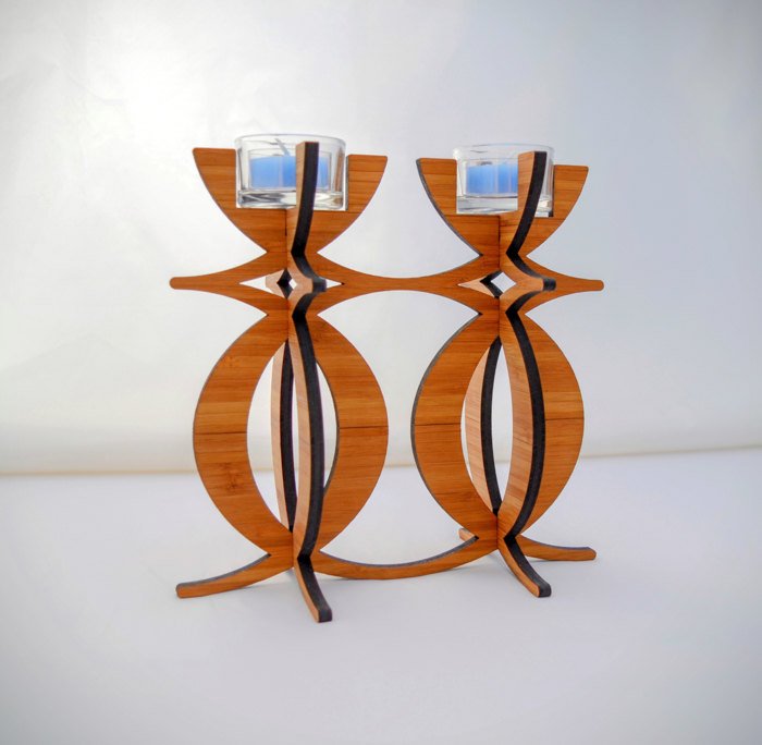 Solstice Candelabra Tea Light Holder in eco-friendly bamboo