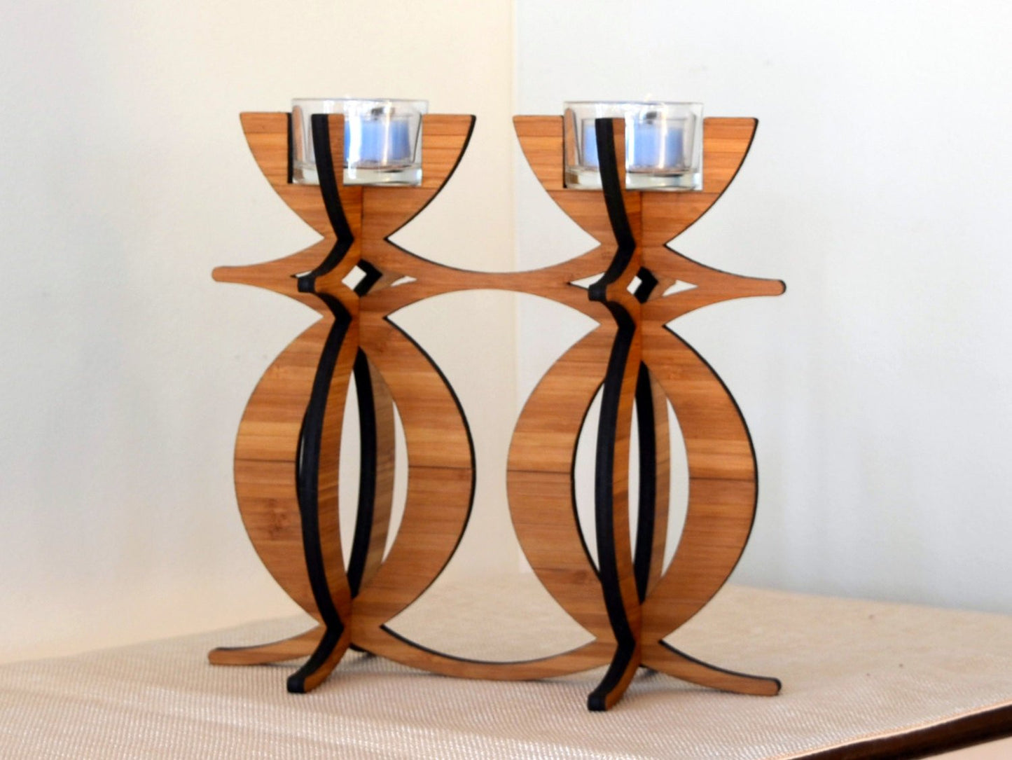 Solstice Candelabra Tea Light Holder in eco-friendly bamboo