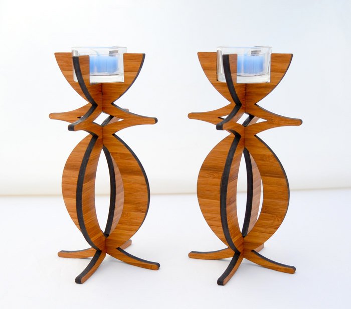Solstice Candelabra Tea Light Holder in eco-friendly bamboo